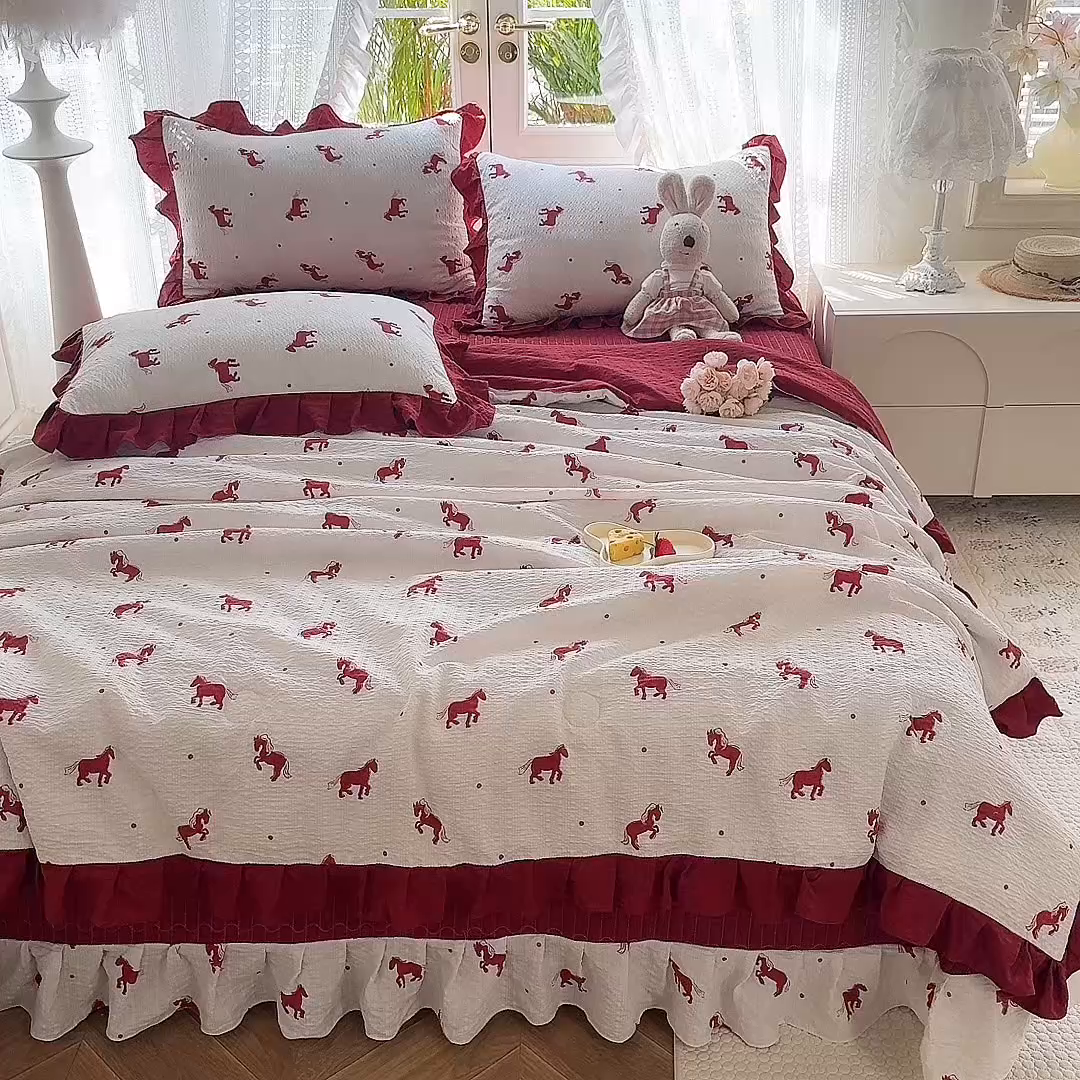 91家纺网 家纺一手货源 找家纺 韩约家纺 2026新款泡芙棉床盖款夏被夏凉被空调被四件套 马上有钱