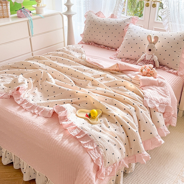 91家纺网 家纺一手货源 找家纺 韩约家纺 2026新款泡芙棉床盖款夏被夏凉被空调被四件套 奶油泡芙