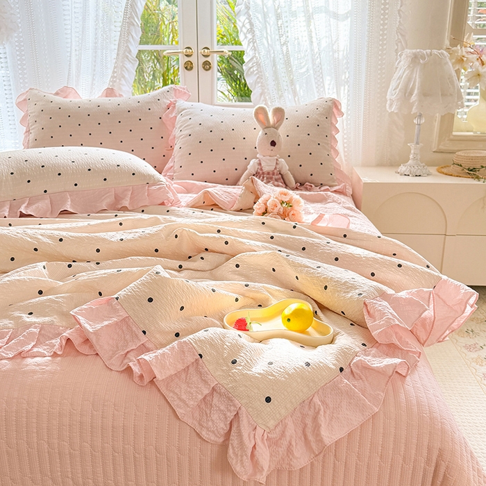 91家纺网 家纺一手货源 找家纺 韩约家纺 2026新款泡芙棉床盖款夏被夏凉被空调被四件套 奶油泡芙