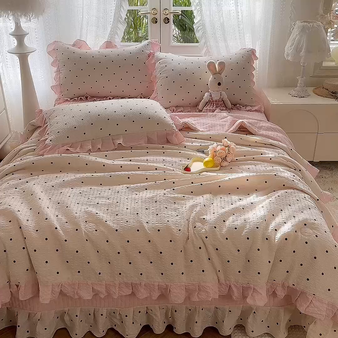 91家纺网 家纺一手货源 找家纺 韩约家纺 2026新款泡芙棉床盖款夏被夏凉被空调被四件套 奶油泡芙