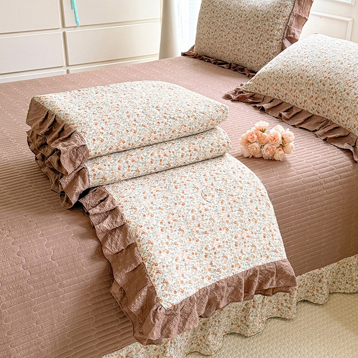 韩约家纺 2026新款泡芙棉床盖款夏被夏凉被空调被四件套 苏糖咖