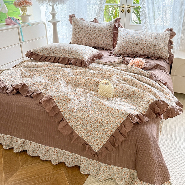 91家纺网 家纺一手货源 找家纺 韩约家纺 2026新款泡芙棉床盖款夏被夏凉被空调被四件套 苏糖咖