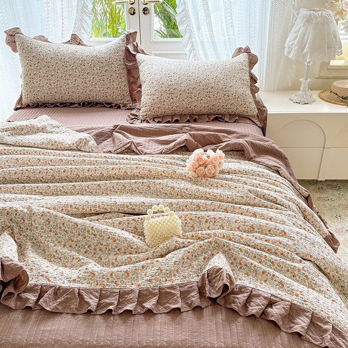 91家纺网 家纺一手货源 找家纺 韩约家纺 2026新款泡芙棉床盖款夏被夏凉被空调被四件套 苏糖咖