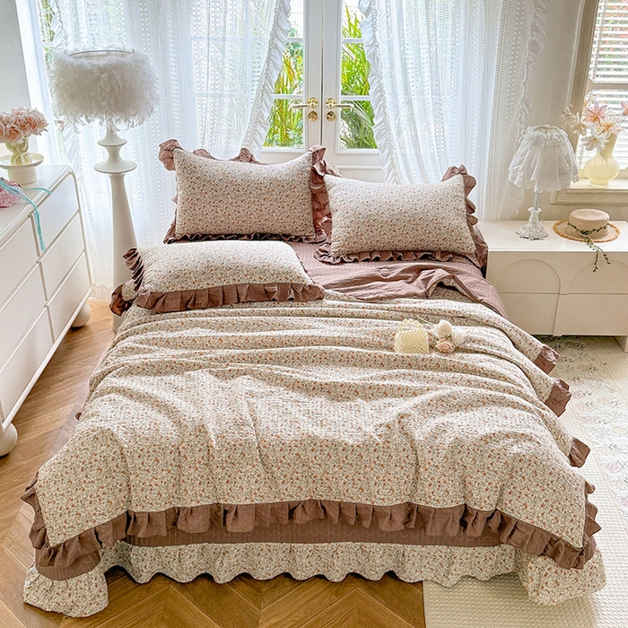 91家纺网 家纺一手货源 找家纺 韩约家纺 2026新款泡芙棉床盖款夏被夏凉被空调被四件套 苏糖咖