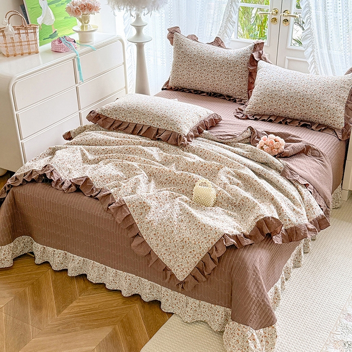 91家纺网 家纺一手货源 找家纺 韩约家纺 2026新款泡芙棉床盖款夏被夏凉被空调被四件套 苏糖咖