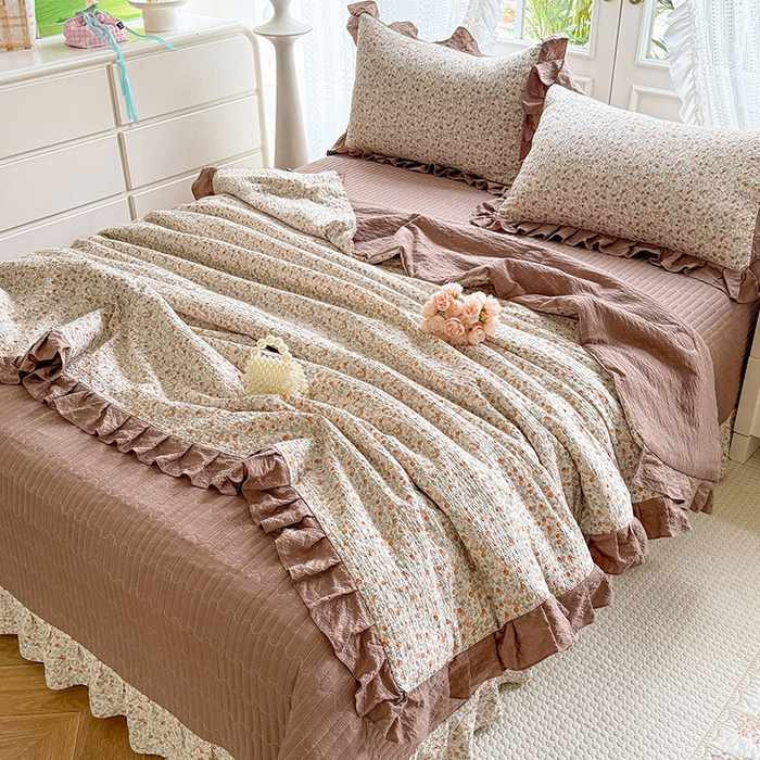 91家纺网 家纺一手货源 找家纺 韩约家纺 2026新款泡芙棉床盖款夏被夏凉被空调被四件套 苏糖咖