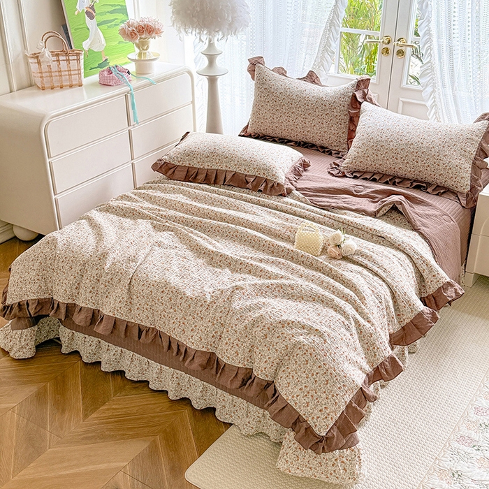 91家纺网 家纺一手货源 找家纺 韩约家纺 2026新款泡芙棉床盖款夏被夏凉被空调被四件套 苏糖咖