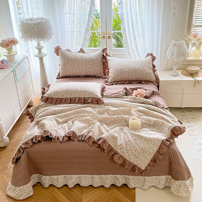 91家纺网 家纺一手货源 找家纺 韩约家纺 2026新款泡芙棉床盖款夏被夏凉被空调被四件套 苏糖咖