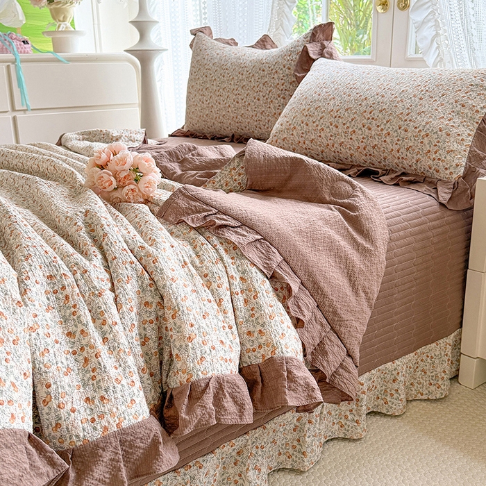 91家纺网 家纺一手货源 找家纺 韩约家纺 2026新款泡芙棉床盖款夏被夏凉被空调被四件套 苏糖咖