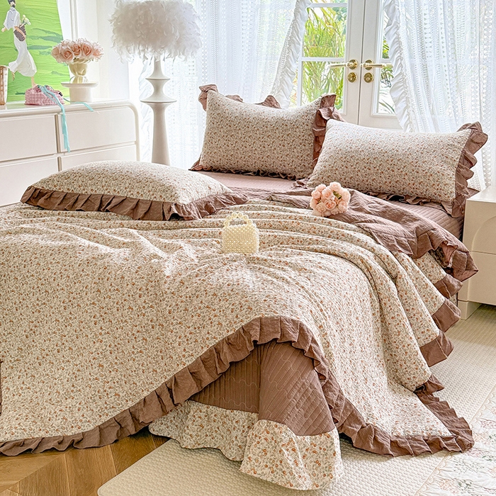 91家纺网 家纺一手货源 找家纺 韩约家纺 2026新款泡芙棉床盖款夏被夏凉被空调被四件套 苏糖咖