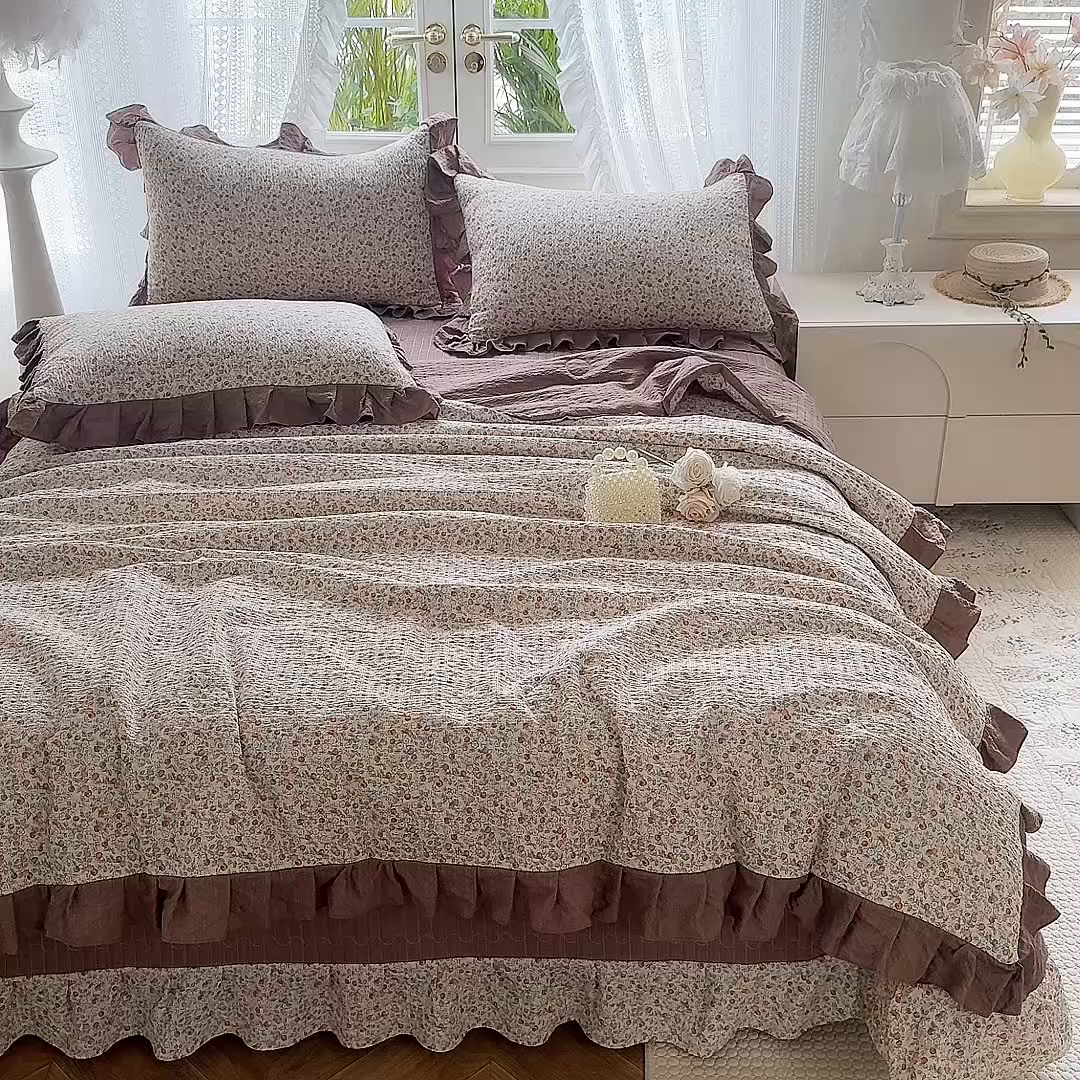 91家纺网 家纺一手货源 找家纺 韩约家纺 2026新款泡芙棉床盖款夏被夏凉被空调被四件套 苏糖咖