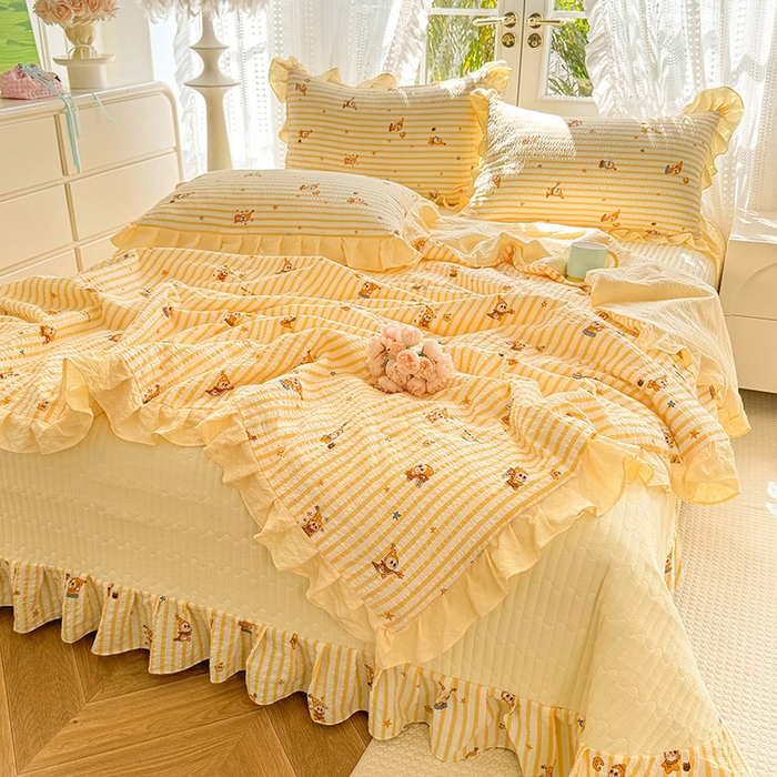 91家纺网 家纺一手货源 找家纺 韩约家纺 2026新款泡芙棉床盖款夏被夏凉被空调被四件套 旺旺