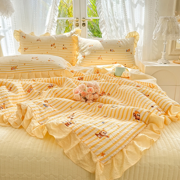 91家纺网 家纺一手货源 找家纺 韩约家纺 2026新款泡芙棉床盖款夏被夏凉被空调被四件套 旺旺