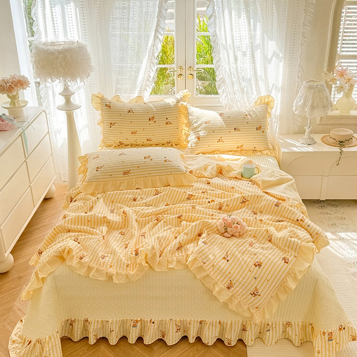 91家纺网 家纺一手货源 找家纺 韩约家纺 2026新款泡芙棉床盖款夏被夏凉被空调被四件套 旺旺