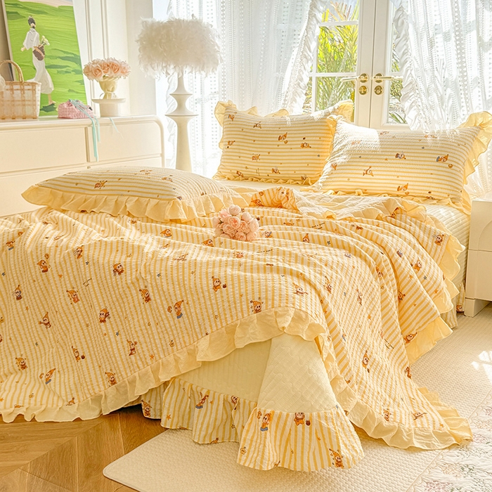 91家纺网 家纺一手货源 找家纺 韩约家纺 2026新款泡芙棉床盖款夏被夏凉被空调被四件套 旺旺