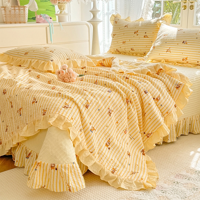 91家纺网 家纺一手货源 找家纺 韩约家纺 2026新款泡芙棉床盖款夏被夏凉被空调被四件套 旺旺