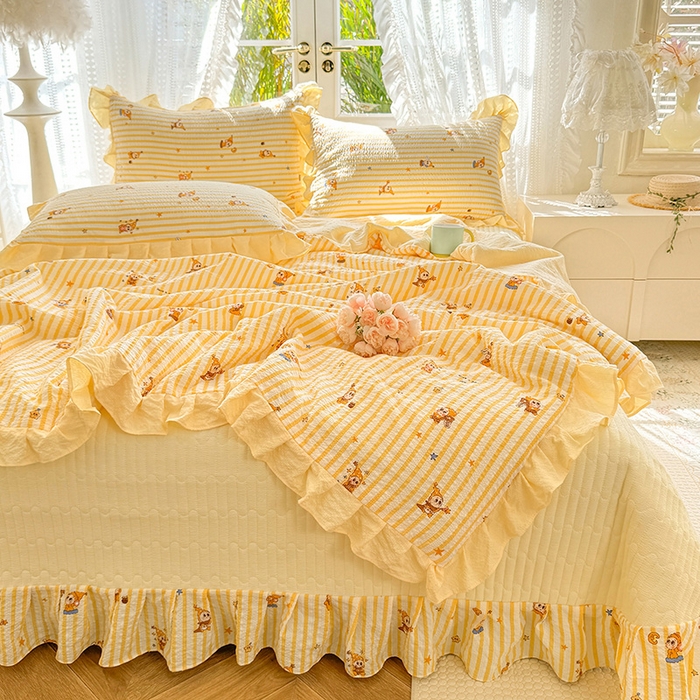 91家纺网 家纺一手货源 找家纺 韩约家纺 2026新款泡芙棉床盖款夏被夏凉被空调被四件套 旺旺