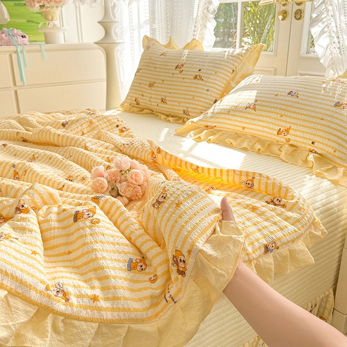 91家纺网 家纺一手货源 找家纺 韩约家纺 2026新款泡芙棉床盖款夏被夏凉被空调被四件套 旺旺