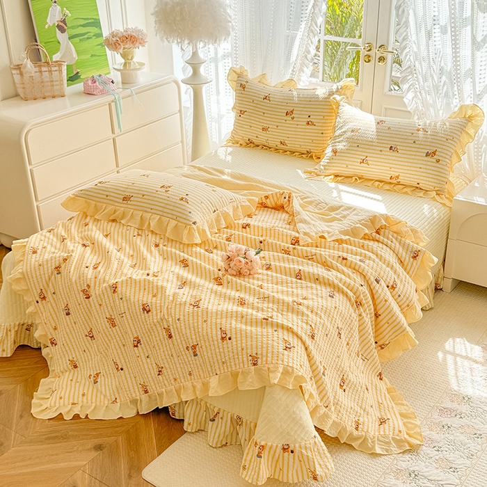 91家纺网 家纺一手货源 找家纺 韩约家纺 2026新款泡芙棉床盖款夏被夏凉被空调被四件套 旺旺