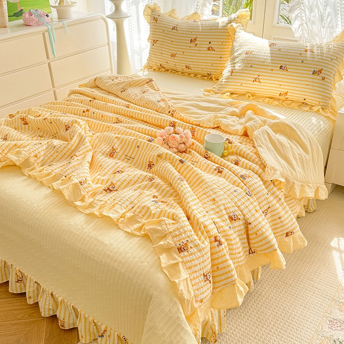 91家纺网 家纺一手货源 找家纺 韩约家纺 2026新款泡芙棉床盖款夏被夏凉被空调被四件套 旺旺