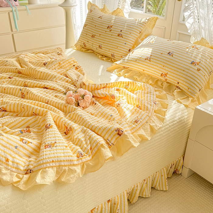 91家纺网 家纺一手货源 找家纺 韩约家纺 2026新款泡芙棉床盖款夏被夏凉被空调被四件套 旺旺