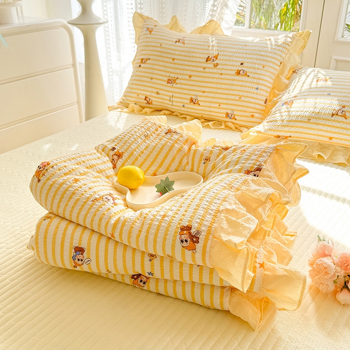 91家纺网 家纺一手货源 找家纺 韩约家纺 2026新款泡芙棉床盖款夏被夏凉被空调被四件套 旺旺