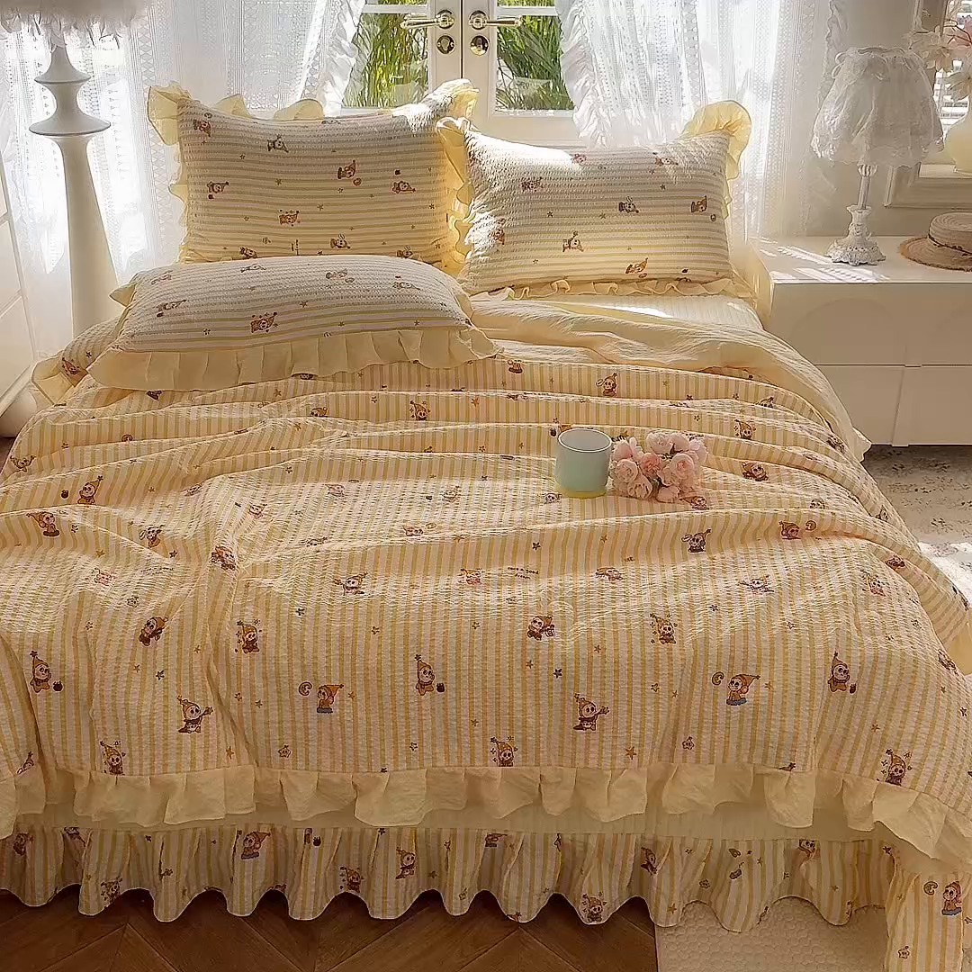 91家纺网 家纺一手货源 找家纺 韩约家纺 2026新款泡芙棉床盖款夏被夏凉被空调被四件套 旺旺