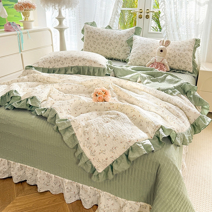 91家纺网 家纺一手货源 找家纺 韩约家纺 2026新款泡芙棉床盖款夏被夏凉被空调被四件套 微花耳耳