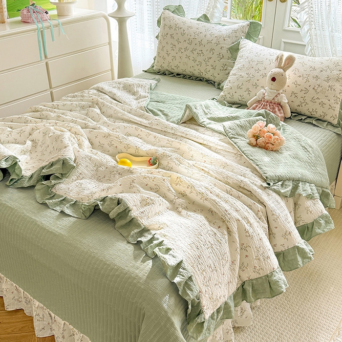 91家纺网 家纺一手货源 找家纺 韩约家纺 2026新款泡芙棉床盖款夏被夏凉被空调被四件套 微花耳耳