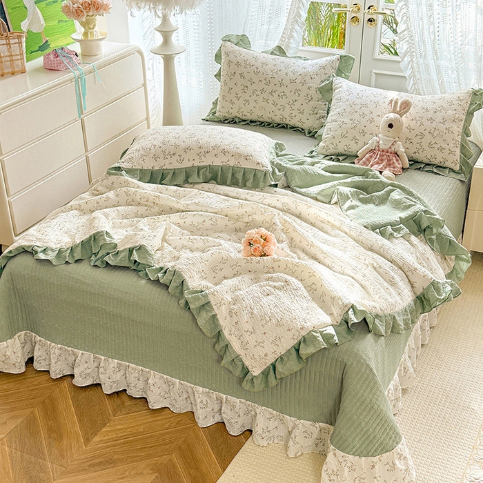 91家纺网 家纺一手货源 找家纺 韩约家纺 2026新款泡芙棉床盖款夏被夏凉被空调被四件套 微花耳耳