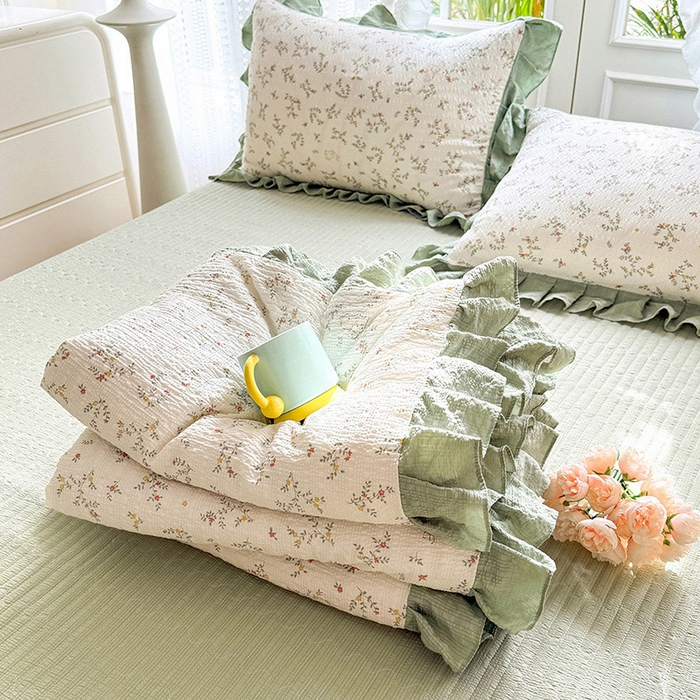 91家纺网 家纺一手货源 找家纺 韩约家纺 2026新款泡芙棉床盖款夏被夏凉被空调被四件套 微花耳耳