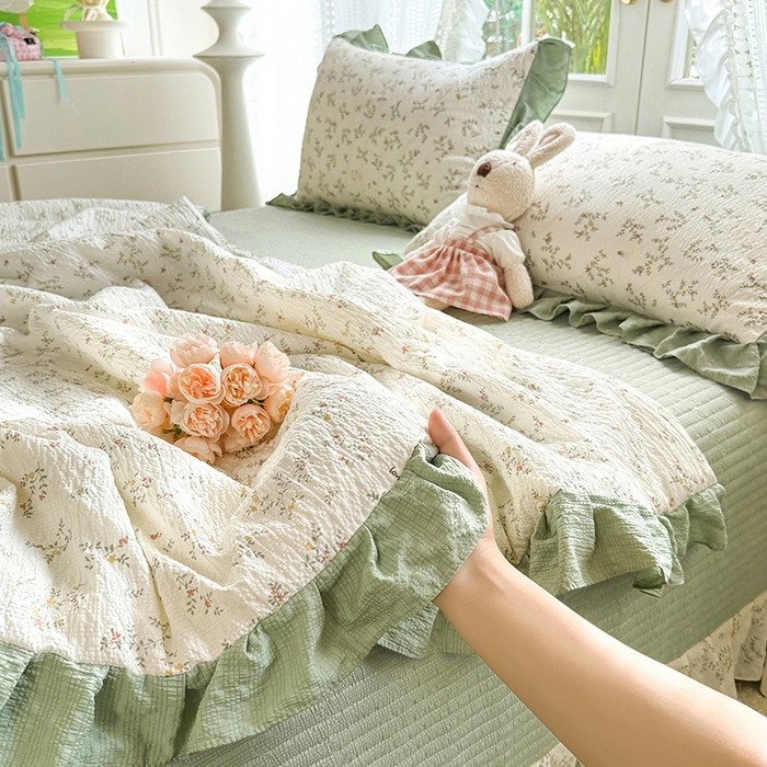 91家纺网 家纺一手货源 找家纺 韩约家纺 2026新款泡芙棉床盖款夏被夏凉被空调被四件套 微花耳耳