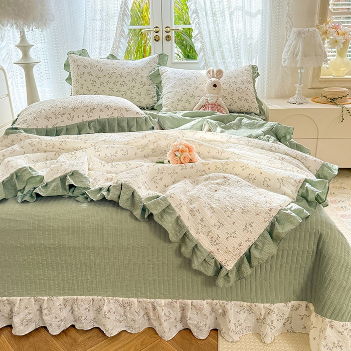 91家纺网 家纺一手货源 找家纺 韩约家纺 2026新款泡芙棉床盖款夏被夏凉被空调被四件套 微花耳耳