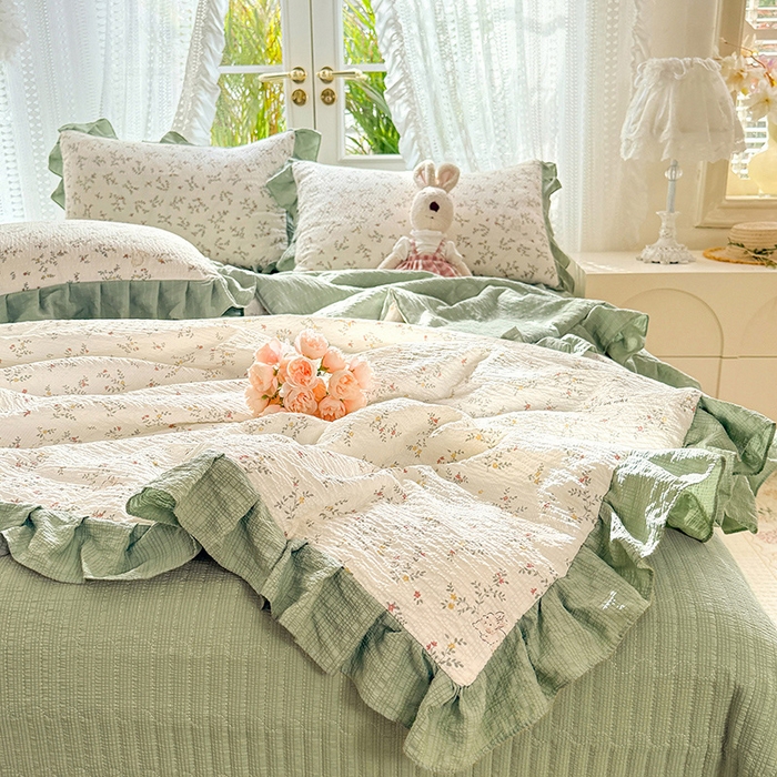 91家纺网 家纺一手货源 找家纺 韩约家纺 2026新款泡芙棉床盖款夏被夏凉被空调被四件套 微花耳耳