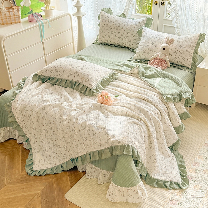 91家纺网 家纺一手货源 找家纺 韩约家纺 2026新款泡芙棉床盖款夏被夏凉被空调被四件套 微花耳耳