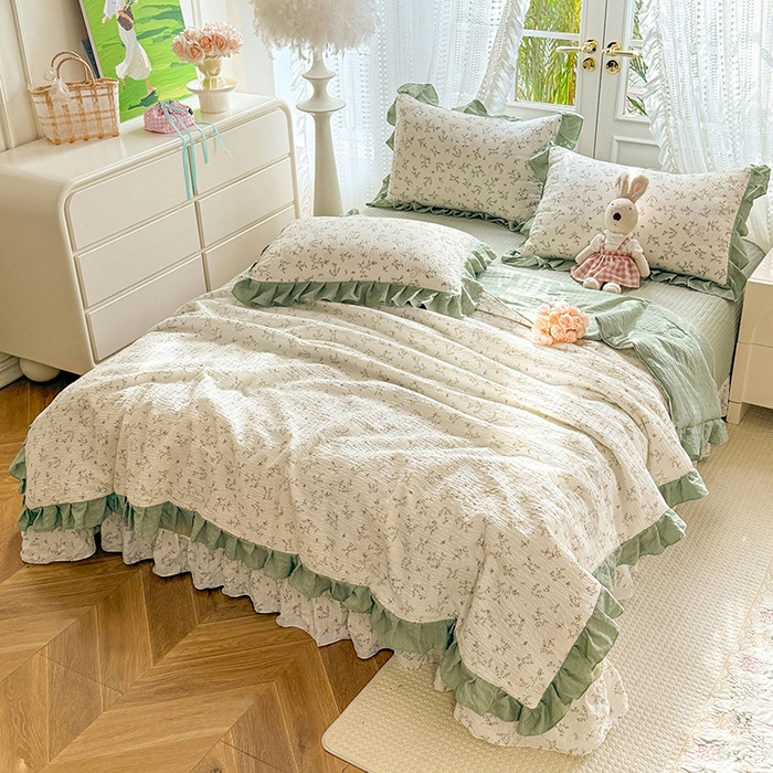 91家纺网 家纺一手货源 找家纺 韩约家纺 2026新款泡芙棉床盖款夏被夏凉被空调被四件套 微花耳耳