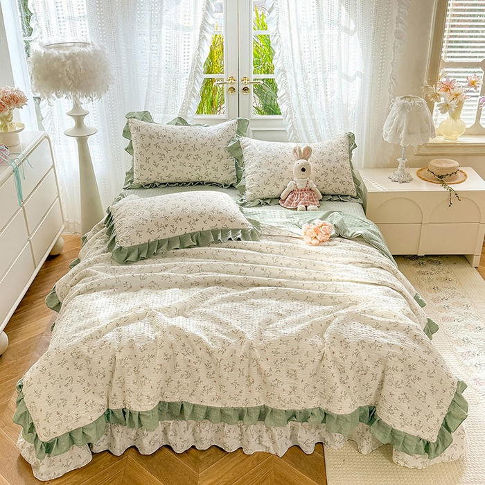 91家纺网 家纺一手货源 找家纺 韩约家纺 2026新款泡芙棉床盖款夏被夏凉被空调被四件套 微花耳耳