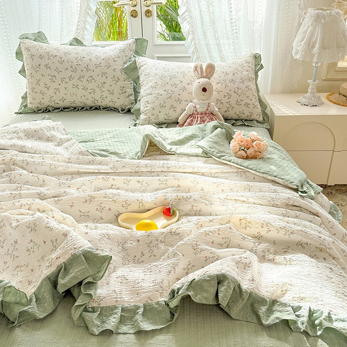 91家纺网 家纺一手货源 找家纺 韩约家纺 2026新款泡芙棉床盖款夏被夏凉被空调被四件套 微花耳耳