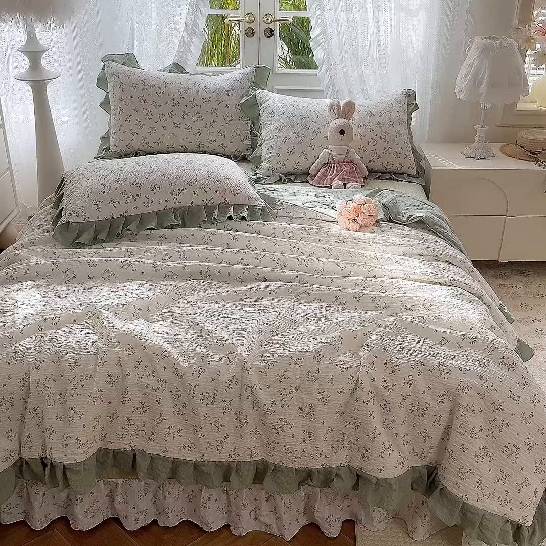 91家纺网 家纺一手货源 找家纺 韩约家纺 2026新款泡芙棉床盖款夏被夏凉被空调被四件套 微花耳耳