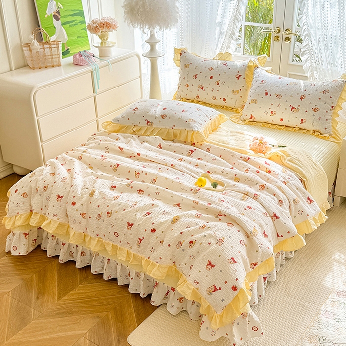 91家纺网 家纺一手货源 找家纺 韩约家纺 2026新款泡芙棉床盖款夏被夏凉被空调被四件套 星星人