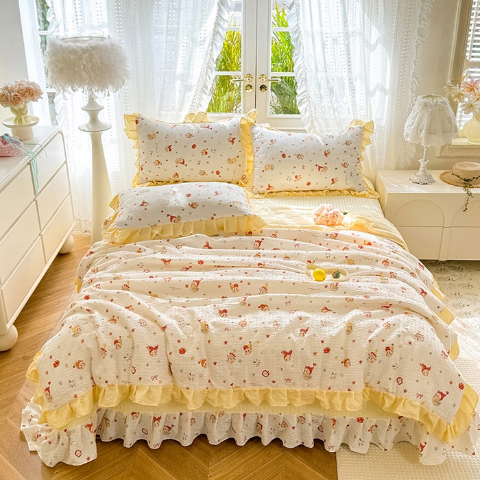 91家纺网 家纺一手货源 找家纺 韩约家纺 2026新款泡芙棉床盖款夏被夏凉被空调被四件套 星星人