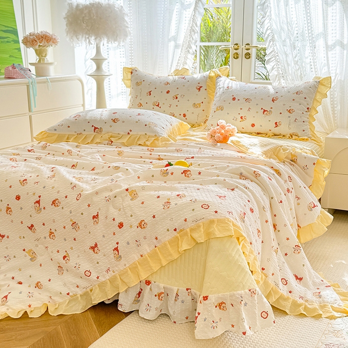 91家纺网 家纺一手货源 找家纺 韩约家纺 2026新款泡芙棉床盖款夏被夏凉被空调被四件套 星星人