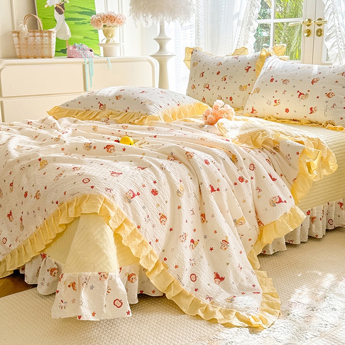 91家纺网 家纺一手货源 找家纺 韩约家纺 2026新款泡芙棉床盖款夏被夏凉被空调被四件套 星星人