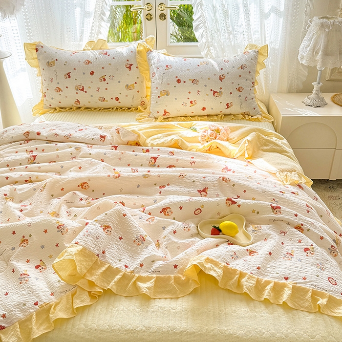 91家纺网 家纺一手货源 找家纺 韩约家纺 2026新款泡芙棉床盖款夏被夏凉被空调被四件套 星星人