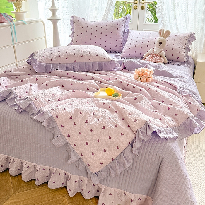 91家纺网 家纺一手货源 找家纺 韩约家纺 2026新款泡芙棉床盖款夏被夏凉被空调被四件套 紫色心情