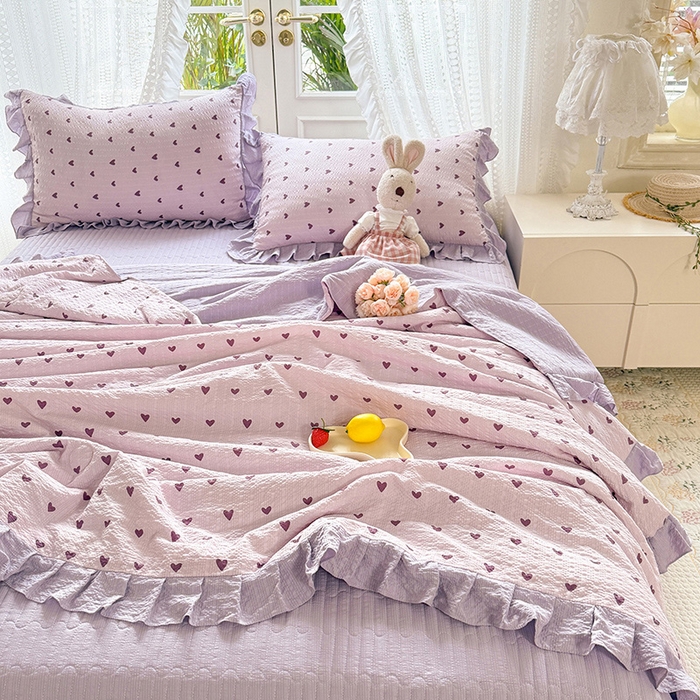 91家纺网 家纺一手货源 找家纺 韩约家纺 2026新款泡芙棉床盖款夏被夏凉被空调被四件套 紫色心情