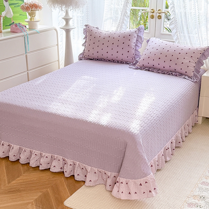 91家纺网 家纺一手货源 找家纺 韩约家纺 2026新款泡芙棉床盖款夏被夏凉被空调被四件套 紫色心情