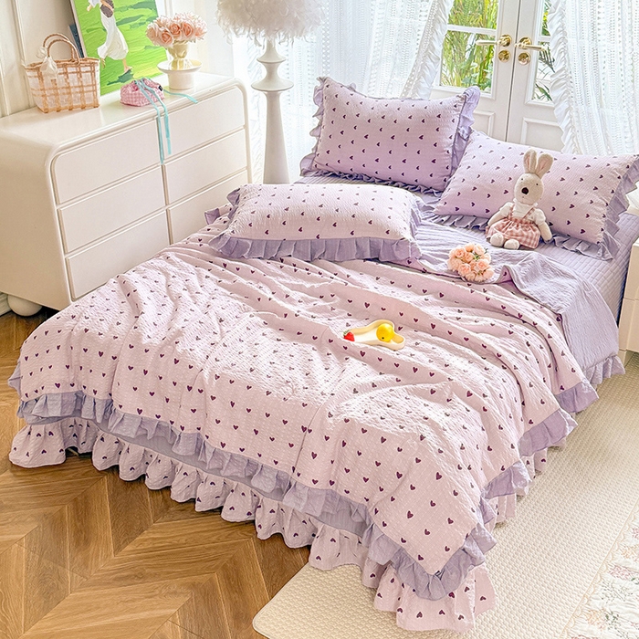 91家纺网 家纺一手货源 找家纺 韩约家纺 2026新款泡芙棉床盖款夏被夏凉被空调被四件套 紫色心情