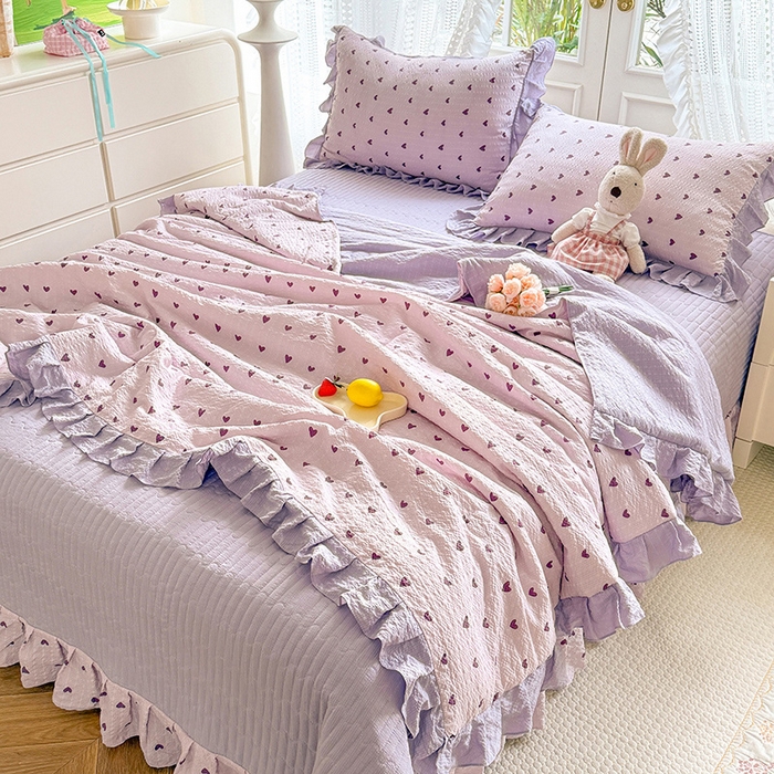 91家纺网 家纺一手货源 找家纺 韩约家纺 2026新款泡芙棉床盖款夏被夏凉被空调被四件套 紫色心情