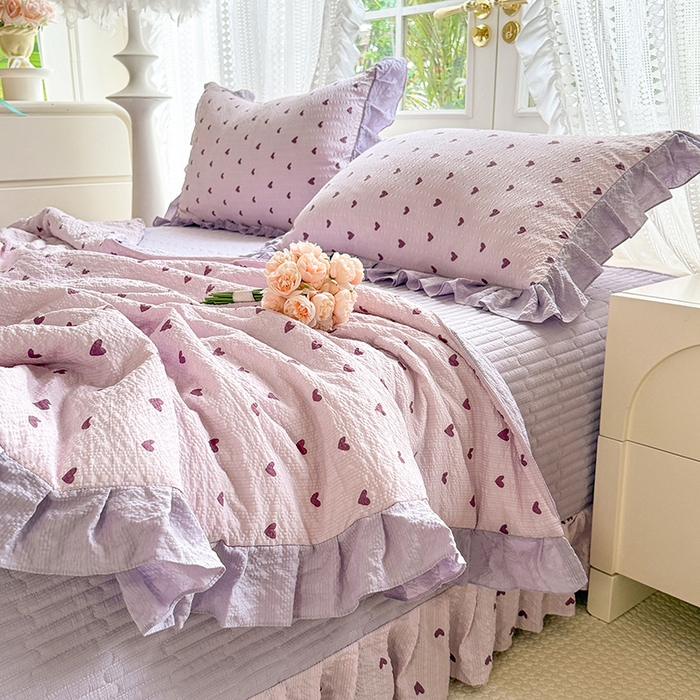 91家纺网 家纺一手货源 找家纺 韩约家纺 2026新款泡芙棉床盖款夏被夏凉被空调被四件套 紫色心情